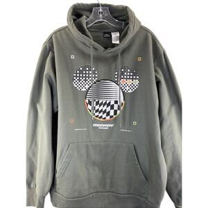 DISNEY Mickey Mouse Hoodie Mens Large Green Forever Young True Graphic Pullover